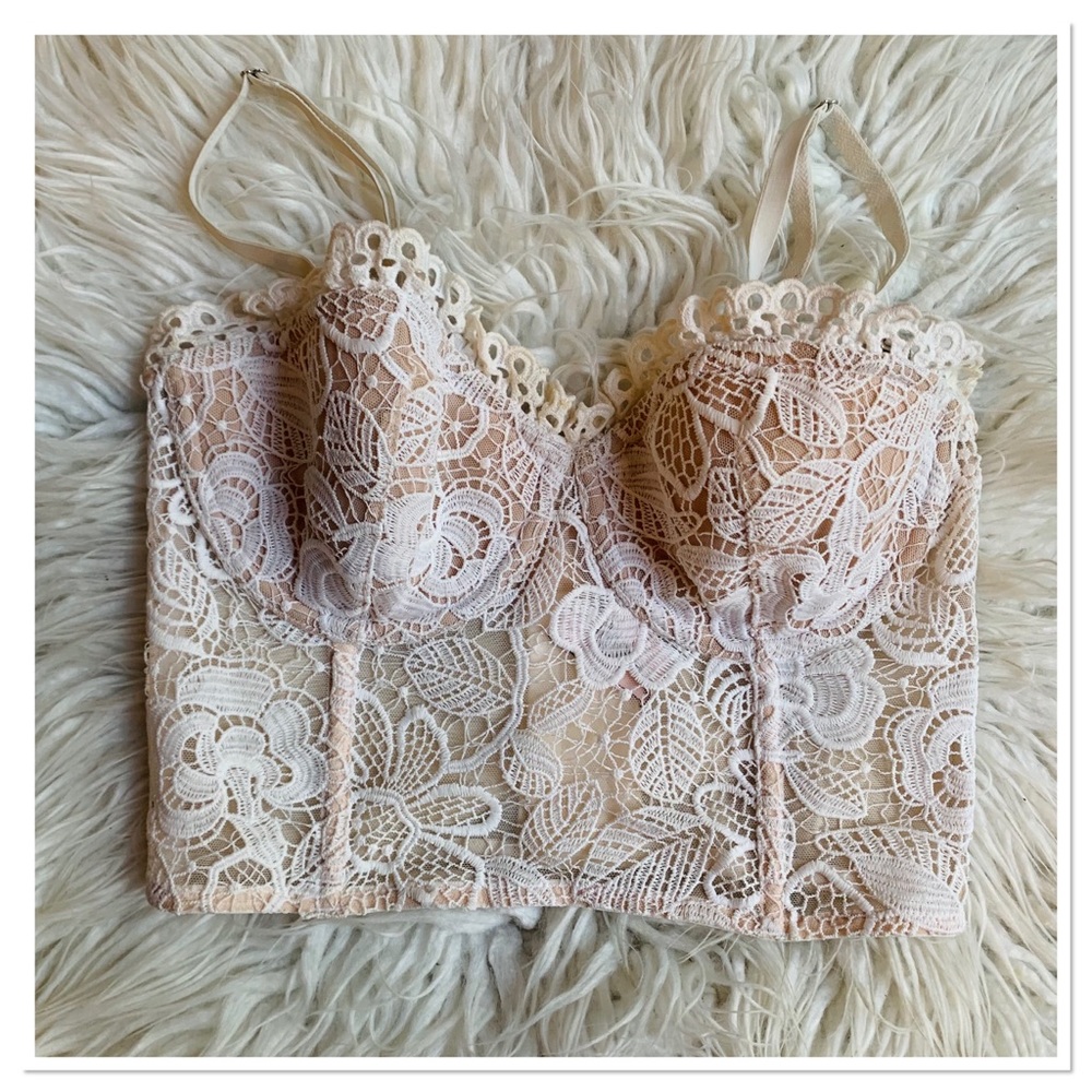 Victoria’s Secret Dream Angels Longline Corset Bra Floral Lace Ivory Size 34C - Picture 2 of 11